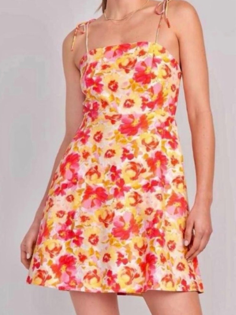 Old Navy Plus Floral Fit And Flair Mini Cami Dress Yellow Orange Linen Blend 3X